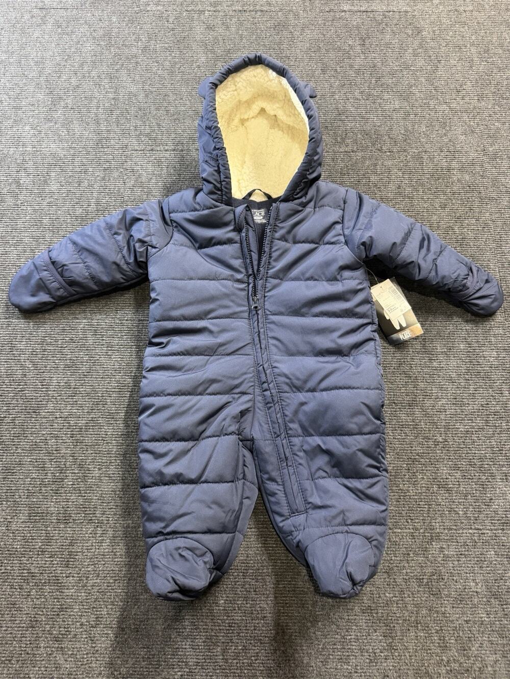 Children’s Place Hooded Snowsuit Blue Fleece Lined Sherpa 3-6 Months NWT
